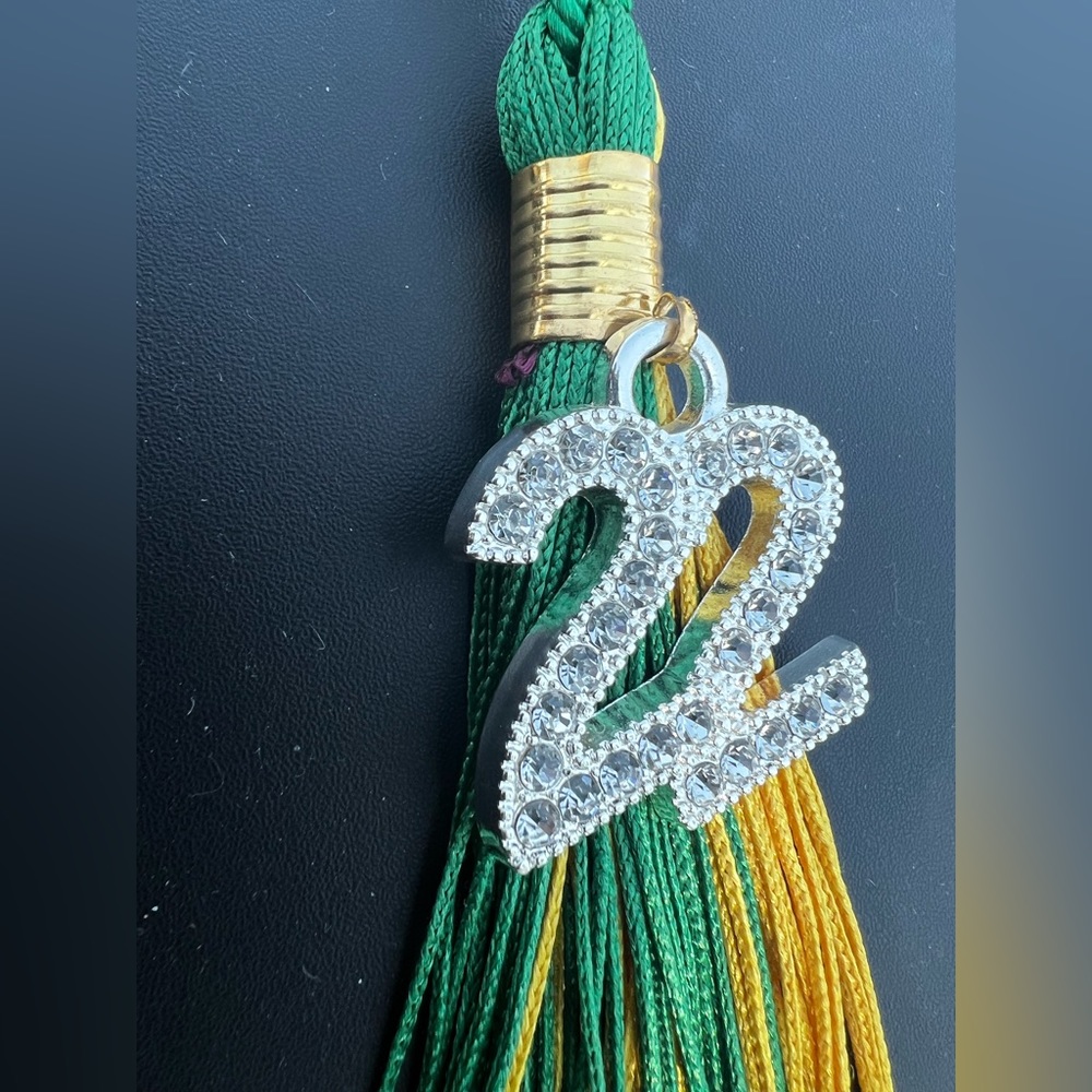 '22 Tassel Green and Yellow Bling Crystals Graduation 2022